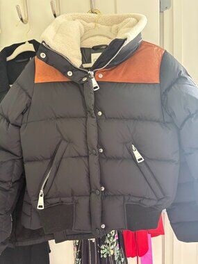 SAM Sari Shearling & Leather-Embellished Down Jacket Black Women’s Small